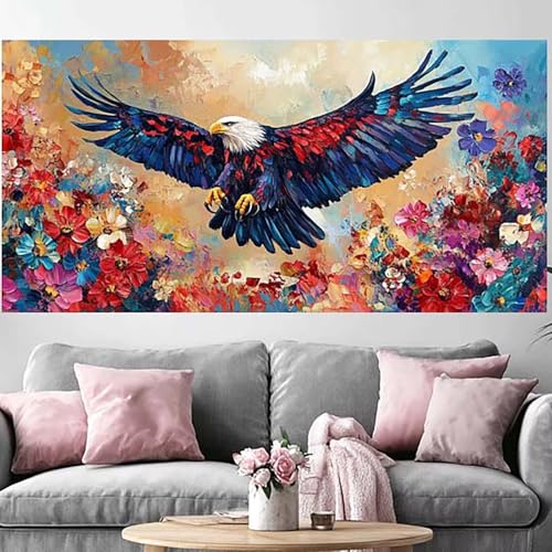Diamond Painting Aigle Grand Format 70x210cm avec Strass Fleur 5D Broderie au Point de Croix