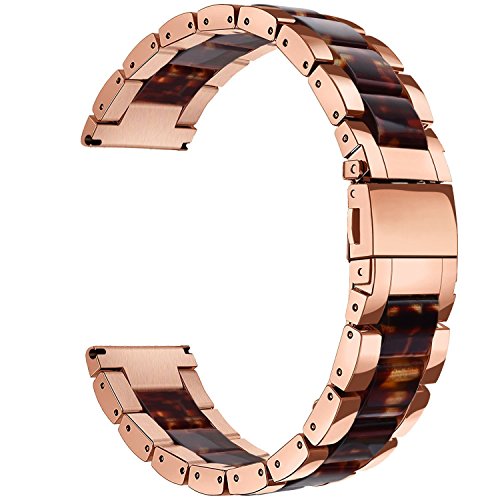 V-MORO Compatible Galaxy Watch 42mm Band Women,20mm Rose Gold Stainless Steel Strap with Tortoise Resin Bracelet Replacement Samsung Galaxy Watch 42mm SM-R810/Gear S2 Classic SM-R732/R735 Smartwatch