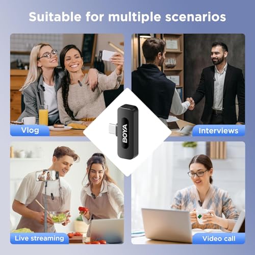 Boya BY-V10 2.4 ghz Omnidirectional Wireless Microphone System with a Transmitter & Receiver for Type-C Devices & Android. for Vlog, Social Media, YouTube Content with Rechargeable Battery. 50m Range - Image 6 thumbnail
