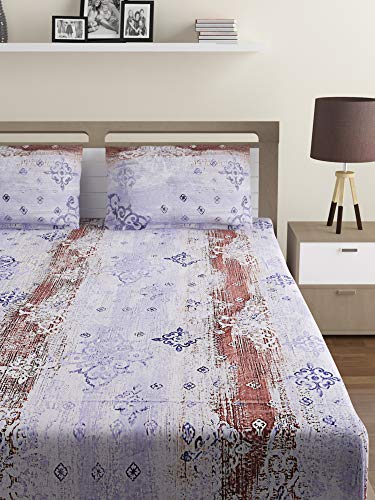 Image of Swayam Pure Cotton Double Bedsheet with 2 Pillow Covers | Size 90 x 100 inch | 160 TC | Ethnic Motifs Design | Soft Breathable Bed Sheet | Comfortable & Durable for Bedroom - Blue & Brown