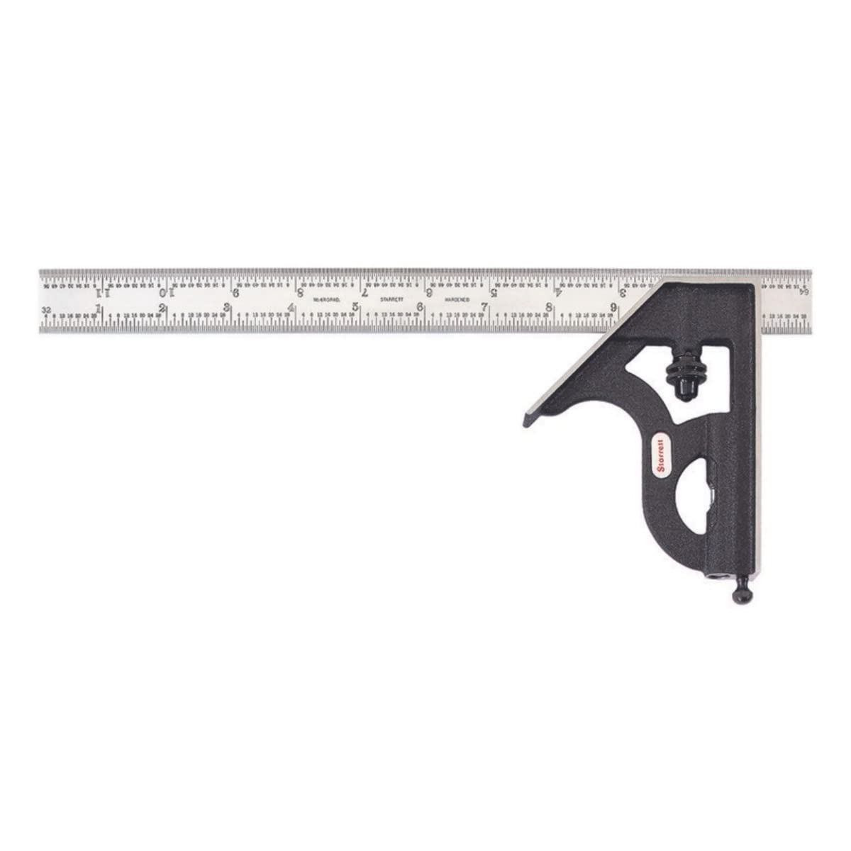 Starrett Steel Combination Square with Square Head, SLC - 12" Blade Length, Hardened Steel, Reversible Lock Bolt, Scriber, Spirit Level - 4R Graduation - C11H-12-4RW/SLC