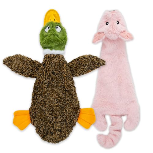Gioco per Cani che Squittisce 2-in-1, Senza Imbottitura, in Tessuto Morbido e Resistenteper Animali di Ogni Taglia by Best Pet Supplies - Senza Imbottitura per Giocare in Casa, Papera, Maiale, M