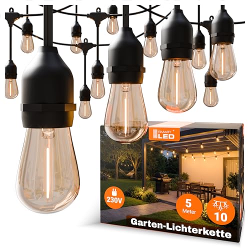 SMART LED Lichterkette 5m x 10xE12 warmweiß wasserdicht mit Stecker LED-Lichterkette für den Außenbereich für Terrasse Balkon Party Pavillon oder Zelt (4531)