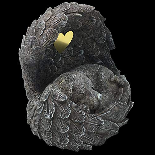 Hunde Urne grau als Hunde-Engelfigur im Flügel, Tierurne
