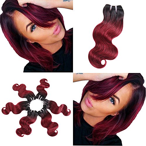 8A 100% Brazilian Virgin Hair 2 Tone Body Wave Bundles 4 Bundles 10 Inch 50 g/pcs Total 200 g Ombre Burgundy Human Hair Extensions Hair Weaving (1B/99J Black To Burgundy)