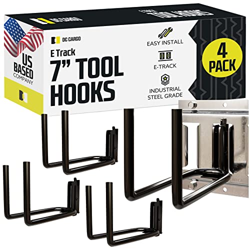 DC Cargo Mall Heavy Duty Hook Hanger E Track Accessories 7.5 Deep (4 Pack) - Garage Wall Mount Box Truck Enclosed Trailer Storage ETrack System - Universal Storage Organizer System for Tools