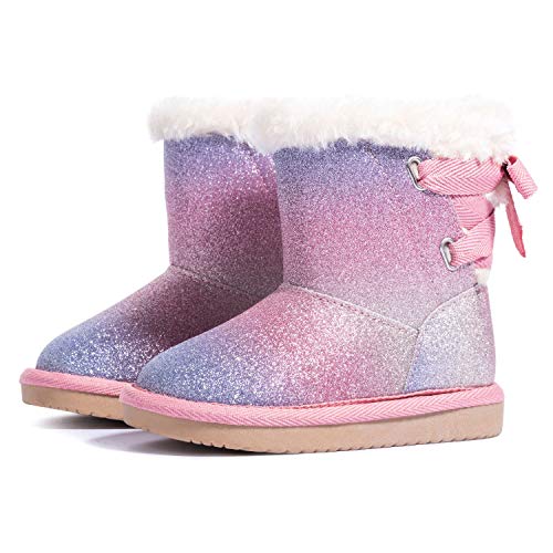 Krabor Girls Glitter Snow Boots Cotton Lining Warm Winter Non~Slip Shoes With Cute Bow For Toddlers/Little Kid  thumb #6