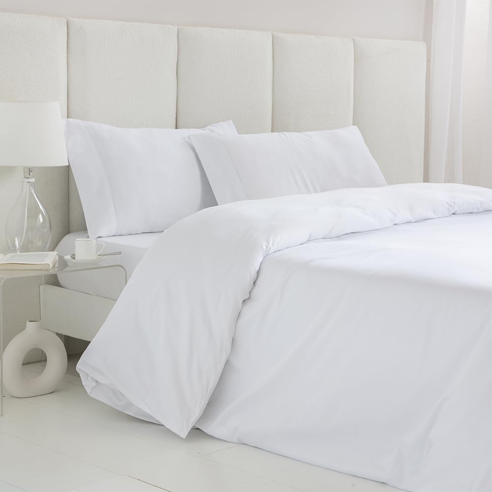 COTTON ARTean Funda nórdica de Saten Algodon Egipcio DE 300 Hilos Blanco Cama de 200 x 190/200. 100% Algodon Egipcio