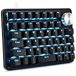 Koolertron One Handed Mechanical Gaming Keyboard with 24 Macro Keys, 45-Key Fully Programmable Mini Keypad, Mini USB Macro Keyboard with Rotating Knob, Blue Backlit, for Windows PC Gamers