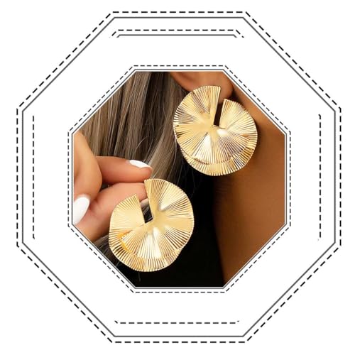 Jovono Pendientes geométricos punk dorados exagerados en forma de abanico, aretes de aro irregulares para mujeres y niñas, /