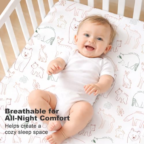 Image of Bimocosy Crib Sheets 4 Pack, Baby Crib Sheets Fitted for Boys and Girls Breathable & Snug Fit, Soft Toddler Bed Sheets for Standard Crib Mattress Nursery Daycare Essentials, Animal Fun