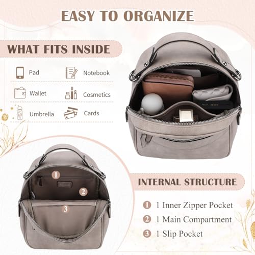 Image of RAVUO Mini Backpack Purse for Women, Cute Convertible Leather Handbag Multipurpose Shoulder Bags Travel Daypack 3 Ways to Carry,Grey