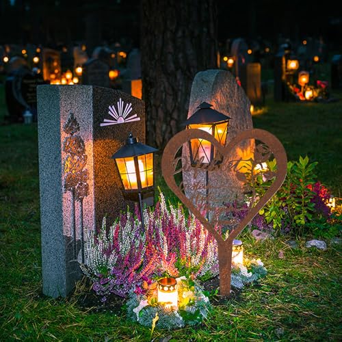WUISOLQP Wetterfest Grabstecker Herz Grabschmuck Trauerdekoration Metall Stahl Rost Grabstecker mit Spruch Grabschmuck Grabdekoration für Erinnerung Andenken Trauer Gärten Höfe Friedhofsdeko