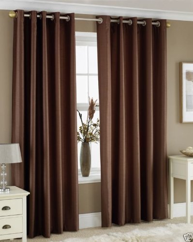 Exporthub 2 Piece Eyelet Polyester Window Curtain Set, 6ft, Brown