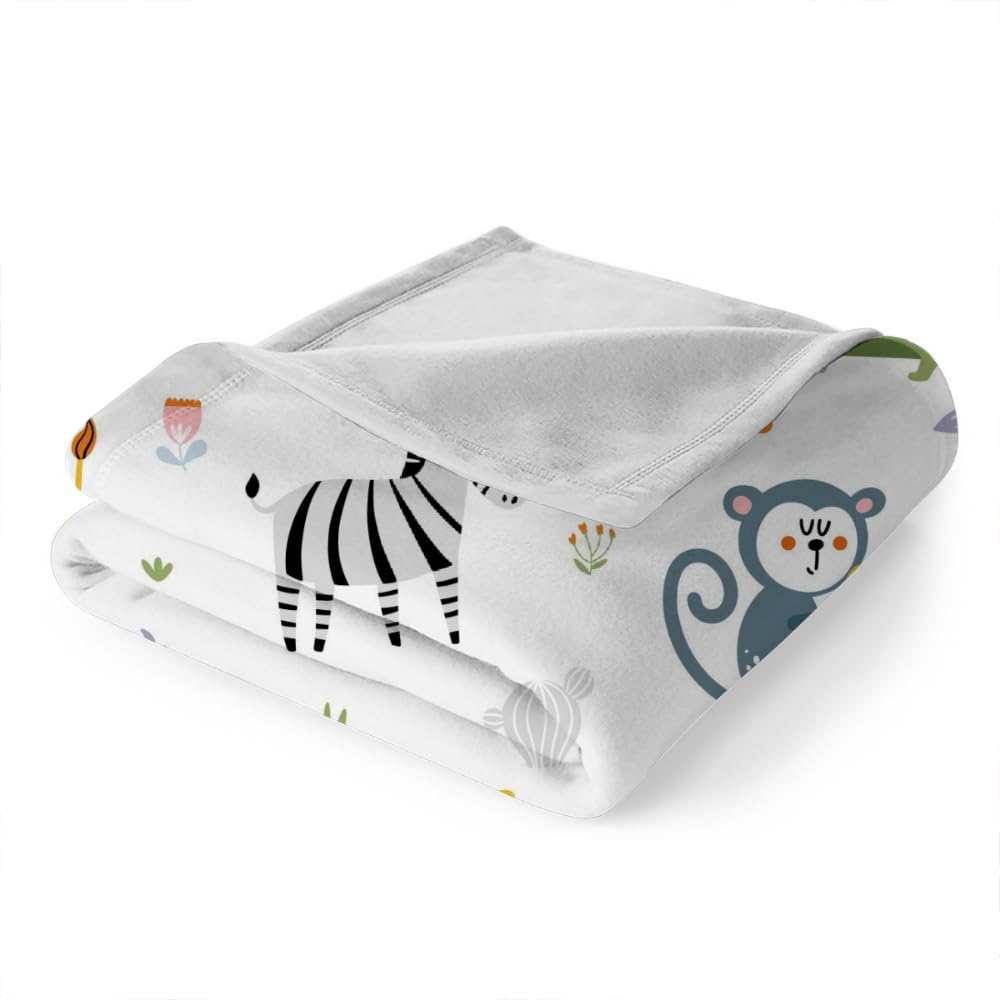 Couverture Polaire Flanelle 100x130 Cm - Motifs Animaux/plantes - Ultra Douce Et Légère - Pour Canapé, Lit, Camping - Lavable Machine - Bleu