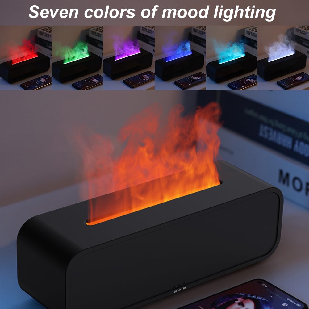 Diffusore di aromi con effetto fiamma - Diffusore 250 ml con oli essenziali con 7 opzioni di luce e spegnimento automatico senza acqua, con telecomando, per casa ufficio camera da letto