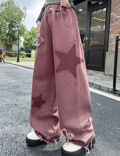 Happy Cherry Girls Jeans Denim Straight Wide Leg Pants Casual Baggy Elastic Waist Trousers Vintage Jeans3