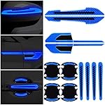 12 Pieces Reflective Car Stickers Set Rearview Mirror Reflective Warning Stickers Car Side Reflective Stickers Car Handle Protectors and Handle Paint Scratch Films for Car Safety (Blue)