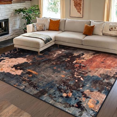 Image of Medallion Vintage Look Carpet for Living Room Bedroom Dining Room | Washable Area Rug with Non Slip TPR Backing | Modern Floor Carpet for Home(Design05-5x7 Feet)