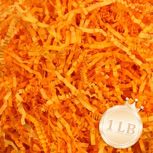 1 LB Fluorescent Orange Crinkle Cut Paper Shred Filler Great for Gift Wrapping Basket Fillers Birthday Gift Wrapping Anniversary Halloween Thanksgiving Christmas Party Decor Filling Supplies