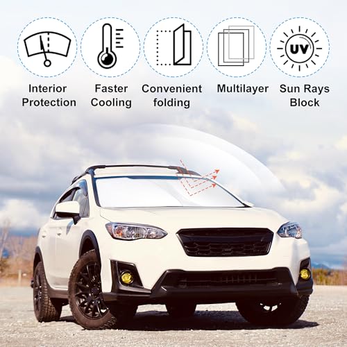 Image of Windshield Sun Shade Custom Fit for 2018-2024 2025 2026 S-ubaru CrossTrek Accessories Foldable Sunshade Sun Blocker Protect Car from Sun Rays & Heat Damage Keep Car Cooler