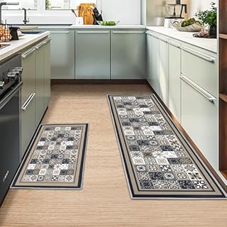 MIQEBX 2 Pcs Kitchen Rugs and Mats, Anti Fatigue Kitchen Rug Sets,Comfort Floor Mats Washable Non Slip Kitchen Rug Runner for Office Sink Laundry (Grey, 40x120cm+40x60cm)