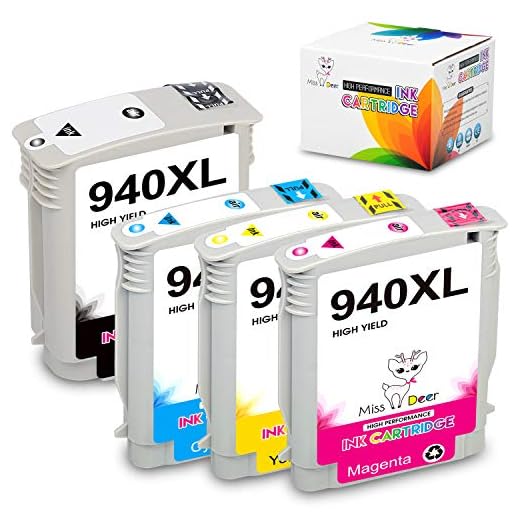Miss Deer 940XL Compatible Ink Cartridges Replacement Ink for HP 940 940XL, Work for HP Officejet Pro 8500A 8000 8500 Machine A910a A809a A811a A909a A910n,4 Pack (1Black 1Cyan 1Magenta 1Yellow)