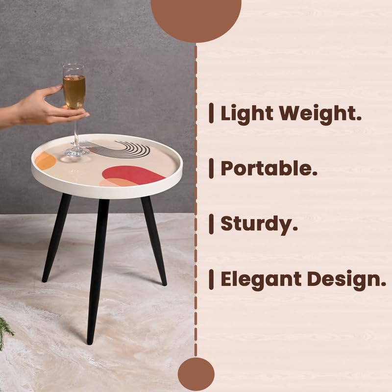Image of Wooden Side Table for Living Room Decor - 17 Inch Round Table | Resin Top with Metal Legs | Coffee /Dining /End Table for Bedroom, Office - Easy Assembly (Aurora Swirl, Beige)