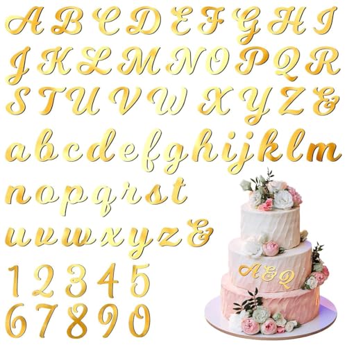 64 Decoraciones de Letras para Tartas, Decoración de Número para Tarta, Decoraciones Acrílicas Doradas para Tartas de Cumpleaños