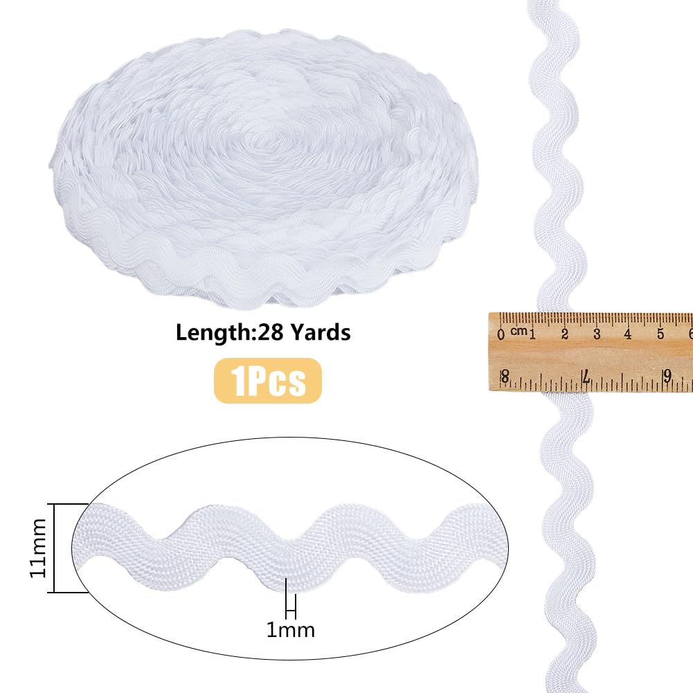 HOBBIESAY 28 Yards Wave Bending Fringe Trim RIC Rac Trim Ribbon Woven Fabric Lace White Flat Sew on Ribbons Curved Edge Ribbon for DIY Clothes Dress Wrapping Home Wedding Party Decoration - Image 2