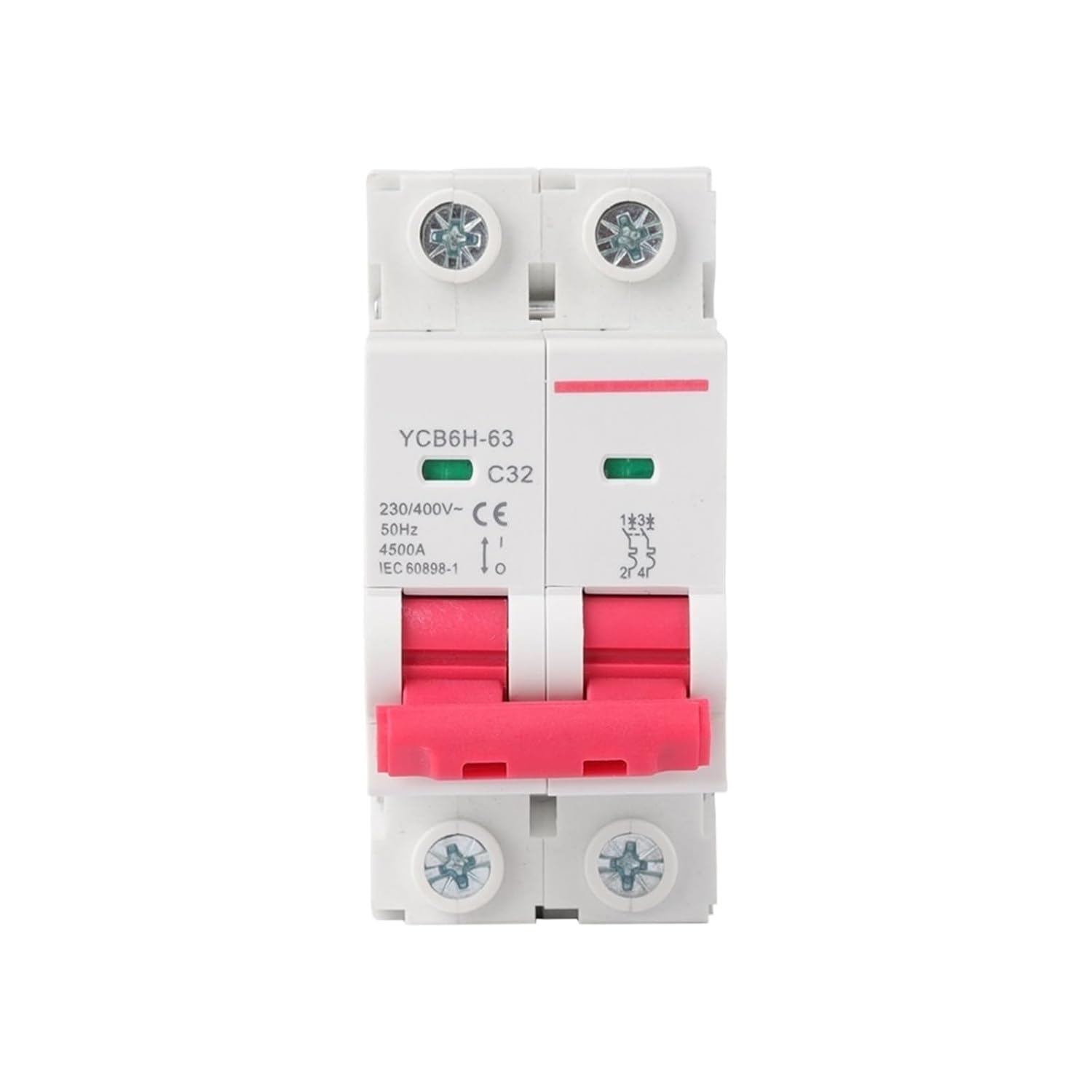 YCB6H-63 2P/3P MCB 4.5kA 400V ミニチュア回路遮断器 DINレールマウント 遮断容量 50/60Hz 2