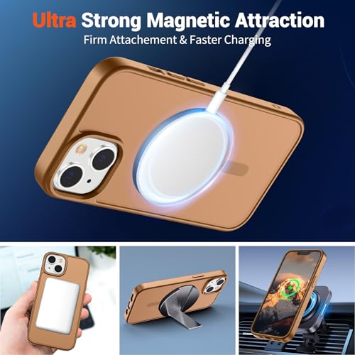 Image of SUPFINE Magnetic for iPhone 15 Plus Case & iPhone 14 Plus Case(Compatible with MagSafe)(Military Grade Drop Protection) Slim Translucent Shockproof with Anti-Fingerprint Phone Case,Brown