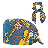 Surgical Cap for Long Hair Scrub Cap with Hairband Bouffant Caps, Cartoon Music Instruments