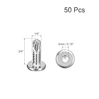 Vista 2 de uxcell Tornillos de cabeza hexagonal autorroscantes, 1/4 x 3/4 Acero inoxidable 410 tornillos de chapa metálica de cabeza plana 50 piezas, plateado