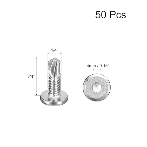 Miniatura 2 de uxcell Tornillos autorroscantes hexagonales, 14 x 34 410 chapa de acero inoxidable 410 Tornillo de perforación de cabeza plana, 50 piezas, plata