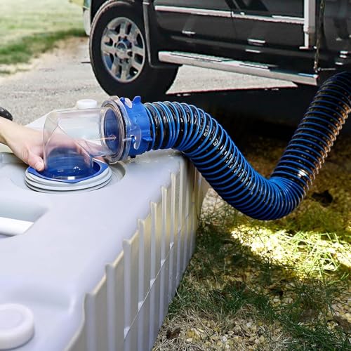 Image of SheeChung 15 FT RV Sewer Hose Kit, Sewer Hose for RV Camper, Heavy-Duty Camper Waste Hose with Leak-Proof Swivel Fittings, 90 Clear Elbow, 2 Storage Caps, TPE Tech for Crush-Proof and UV-Resistant