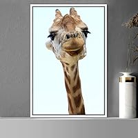 Framed Canvas Wall Art Giraffe Animals Expressive Farmhouse/Country Giraffe Living Room Multicolor Photography - 16x24 inches