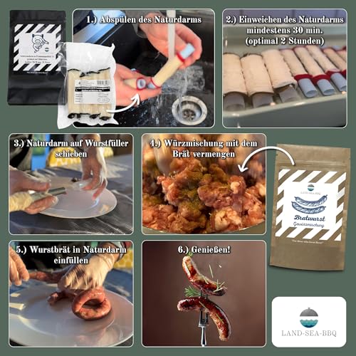 Schweinedarm 28/30 mm 18 Meter in Premiumqualität 1A getubed auf Röhrchen von LAND-SEA-BBQ. Ideal für die Herstellung selbstgemachter Würstchen.