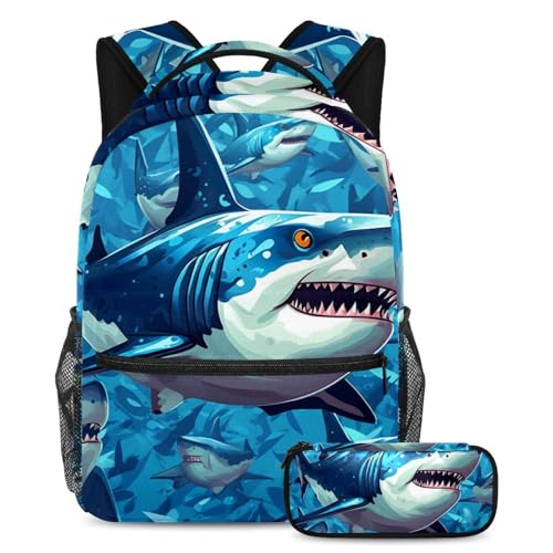 Cartables requins ocean bleu grand volume pour voyages et etudiants