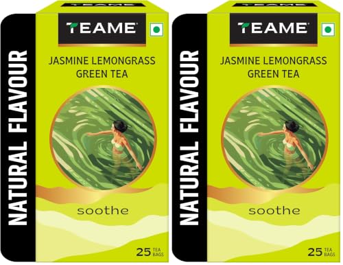 Image of TE-A-ME Green Tea - Jasmine Lemongrass 25 Bags | Jasmine Lemongrass Tea Bags | Green Tea Bags 25 pcs (Pack of 2)