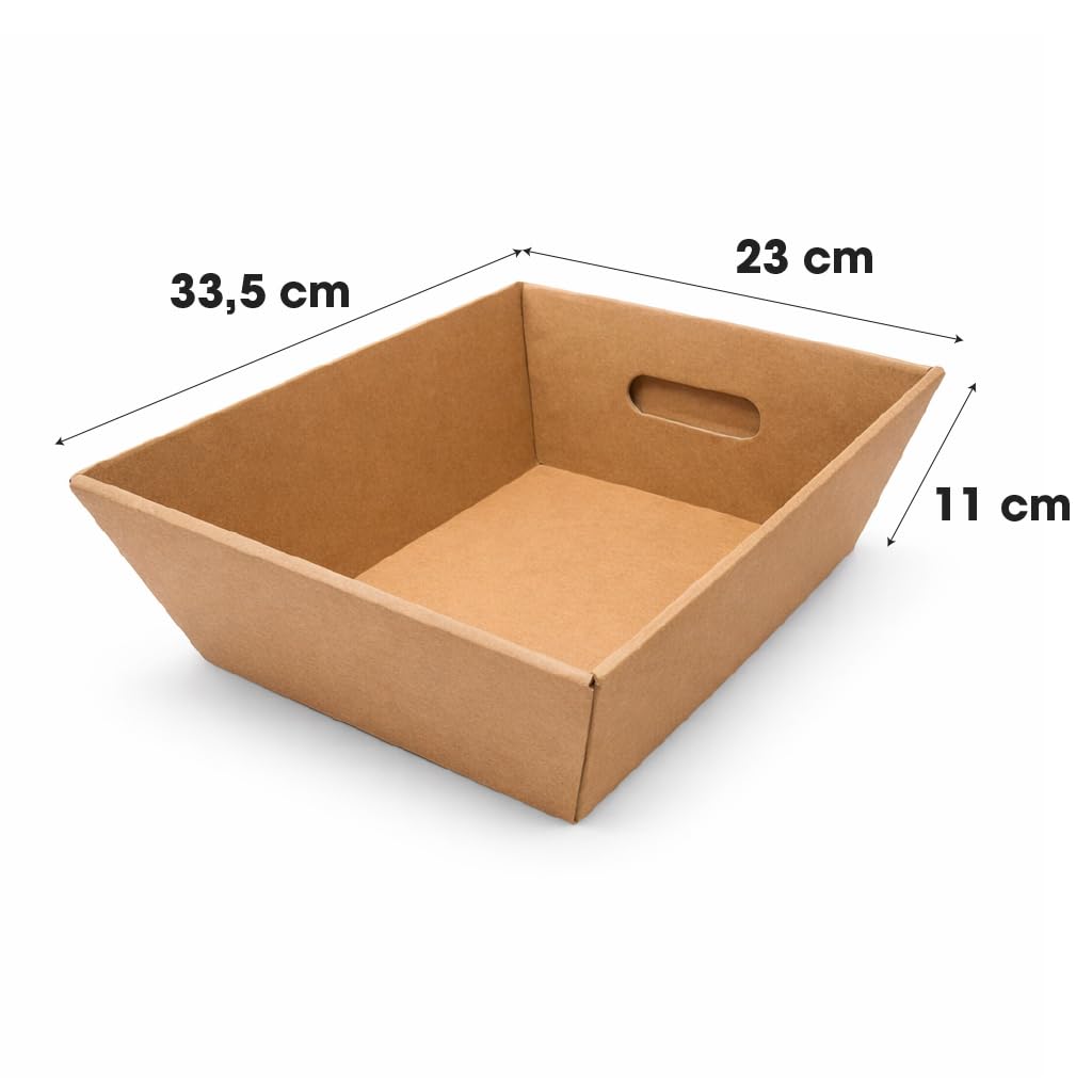 Cesta de cartón para regalo 33,5×23×11 cm – Cartón kraft reciclable – Ideal cestas gourmet – Pack 15 unidades