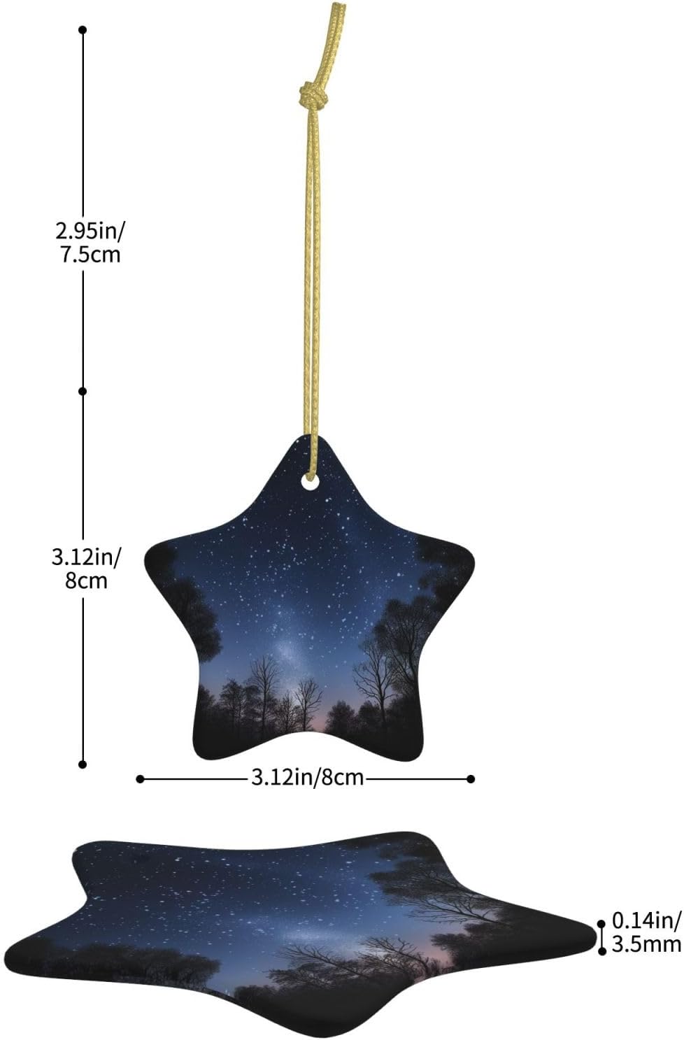 Christmas Ornaments Ceramic Star Shaped Christmas Hanging Ornament Double-Sided Starry Night Sky Print Christmas Tree Pendants for Xmas Tree Fireplace Party Holiday Wedding