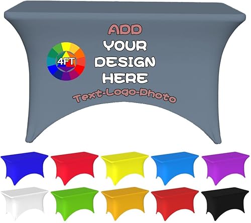 Miniatura 56 de Mantel personalizado con logotipo, texto/foto, mantel de elastano personalizado, rectangular, ajustable, para eventos, elástico, protector de mesa