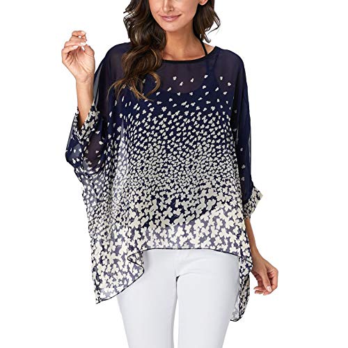 Image of Ckikiou Plus Size Batwing Flowy Semi Sheer Chiffon Blouse Tunic for Women Summer Floral Print Boho Beach Cover ups