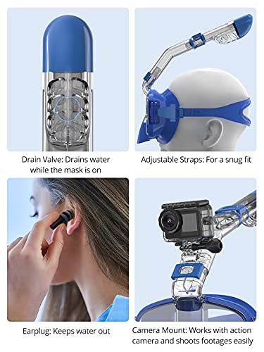Image of AKASO Snorkel Mask, Broad View Scuba Mask Anti-Fog Anti-Leak with Camera Mount Diving Mask Snorkeling Mask, Snorkeling Gear for Adults(Deep Blue)