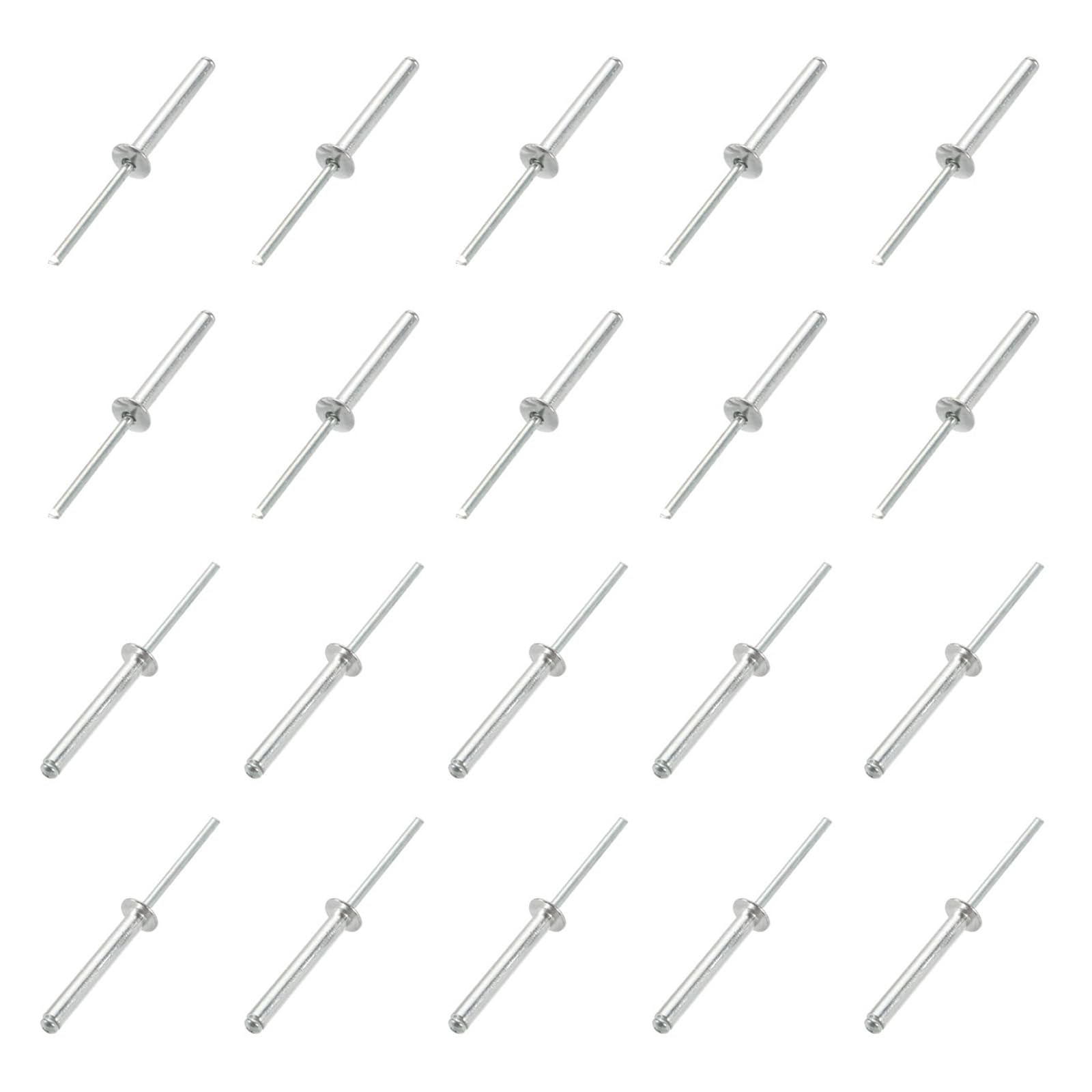 QUARKZMAN 4mm x 30mm Blind Rivets x 30pcs Aluminium/Steel Open End Rivet for Metal and Plastic and Leather, [Silver Tone]