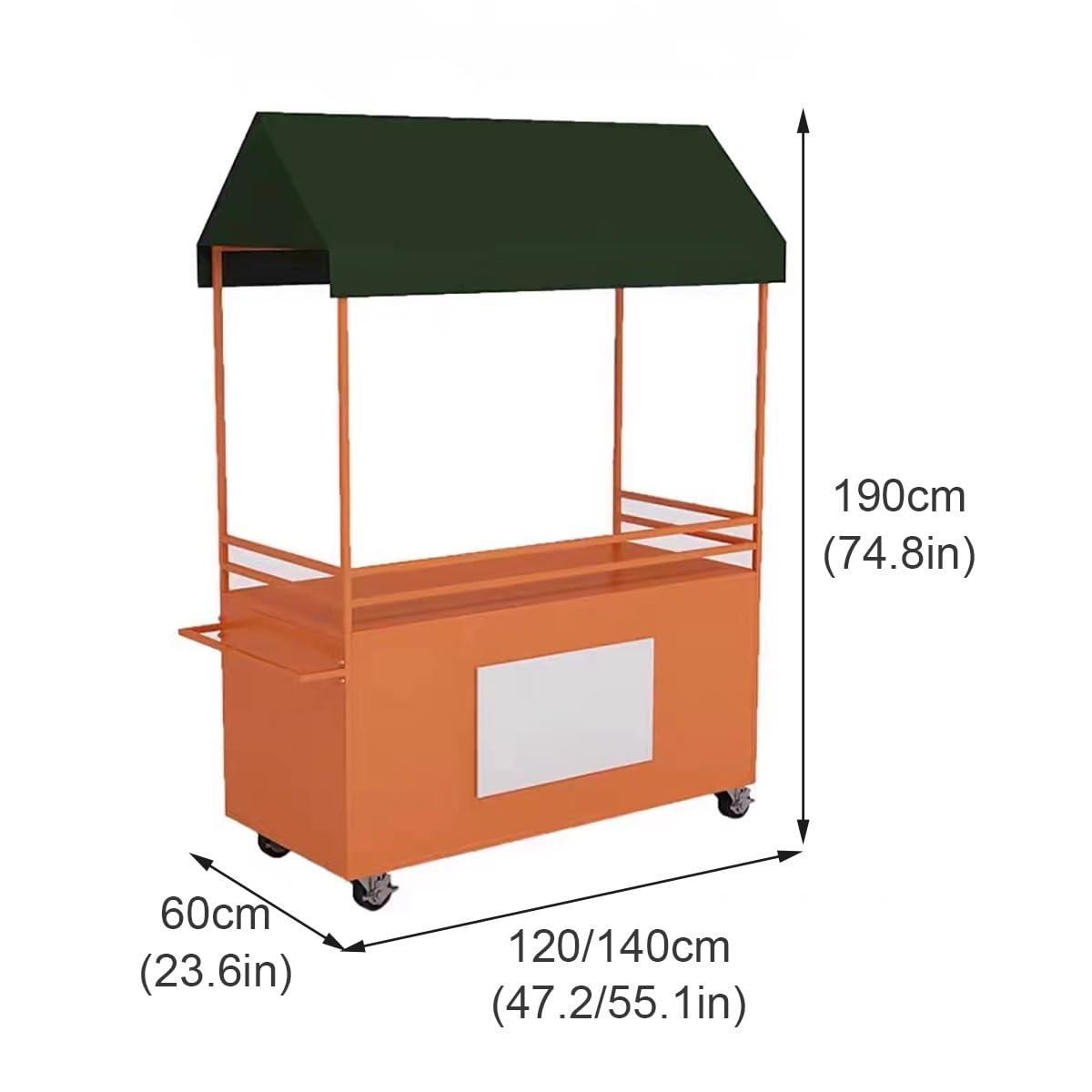 Carrito de Venta Ambulante con Ruedas 360°, Puesto Portátil de Hierro | Carro de Venta Puesto de Mercado con Toldo, Gran Capacidad de Carga y Asa para Mercados, Festivales(White,140cm)