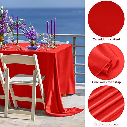 Image of TURSTIN 4 Pack Red Satin Tablecloth 102 x 58 Inch Overlay Table Cover