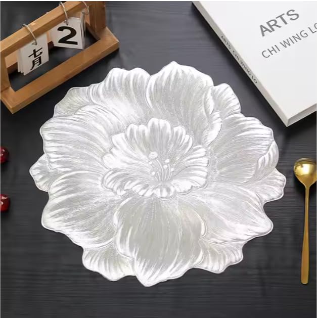 Image of HomeCloud PVC Material Round Shape Table Mat, Dining Table Mat,Table Placemats, Round Mats,Best for Bed-Side Table /Center Table, Dining Table /Shelves (Rose Silver, Set of 4)