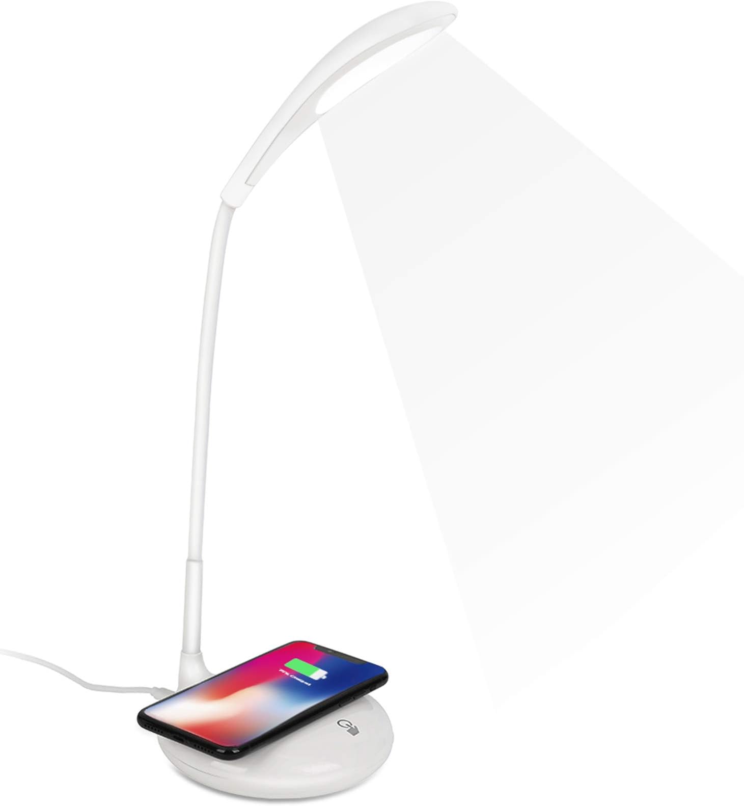 LED Desk Lamp with Wireless Charger, Rechargeable Eye-Caring Table Lamps, 3 Brightness Level Dimmable Table Lights, Wireless Charging Desk Light Adjustable Gooseneck Touch Control Night Light for Kids